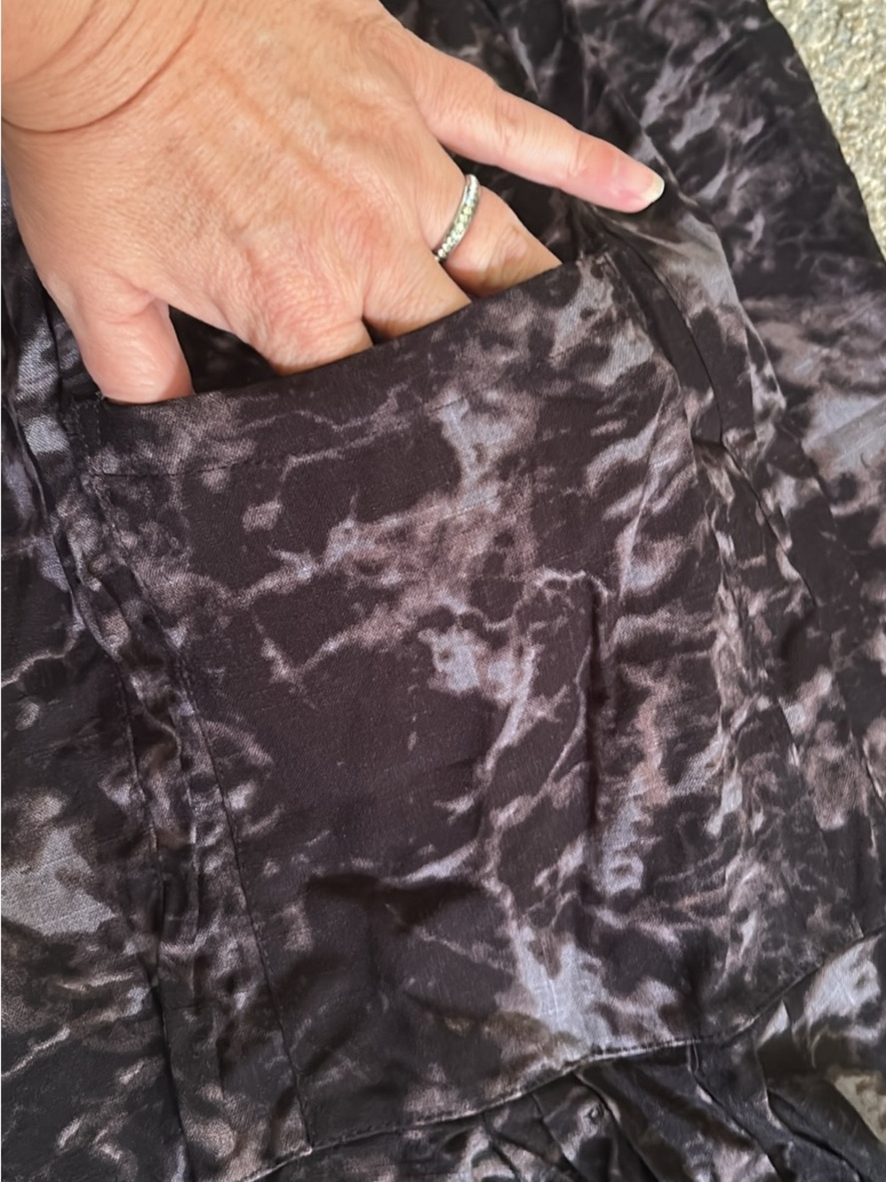 Dark Charcoal Tie-Dye Women’s Linen Blend wide leg Pants - Picture 2 of 4